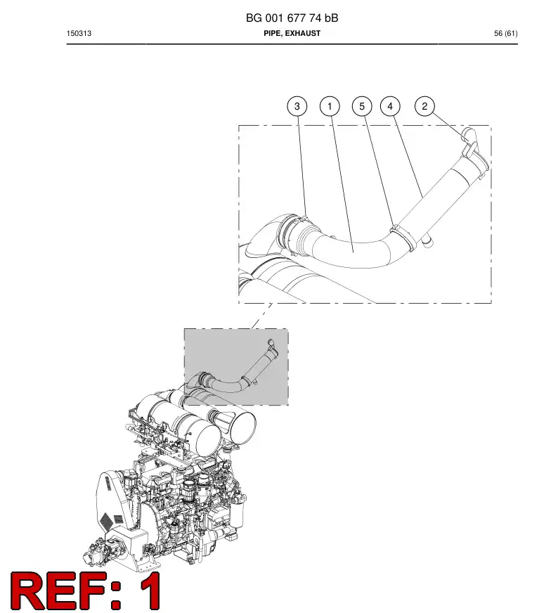 BG00201305b BG 002 013 05b Pipe, Exhaust - Sandvik Technical Drawing
