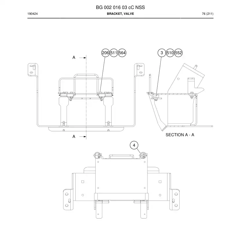 BG00201603c BG 002 016 03c Bracket, Valve - Sandvik Technical Drawing