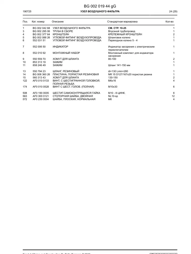 BG00201944e BG 002 019 44e Air Filter Assembly - Sandvik Technical Drawing