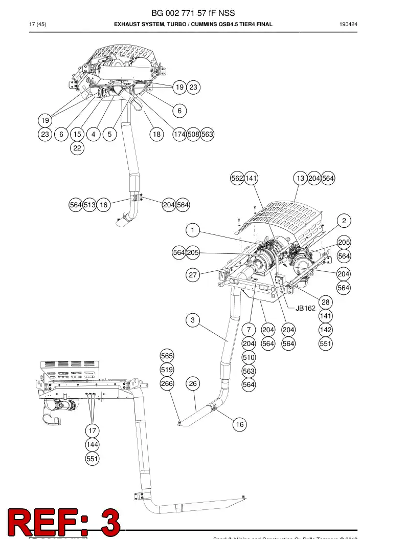 BG00202774a BG 002 027 74a Pipe, Exhaust - Sandvik Technical Drawing