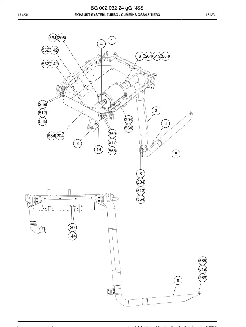 BG00203224g BG 002 032 24g Exhaust System, Turbo - Sandvik Technical Drawing