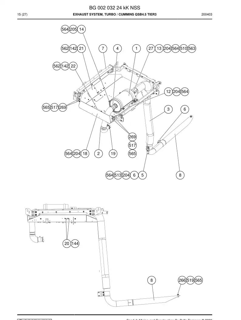 BG00203224k BG 002 032 24k Exhaust System, Turbo - Sandvik Technical Drawing
