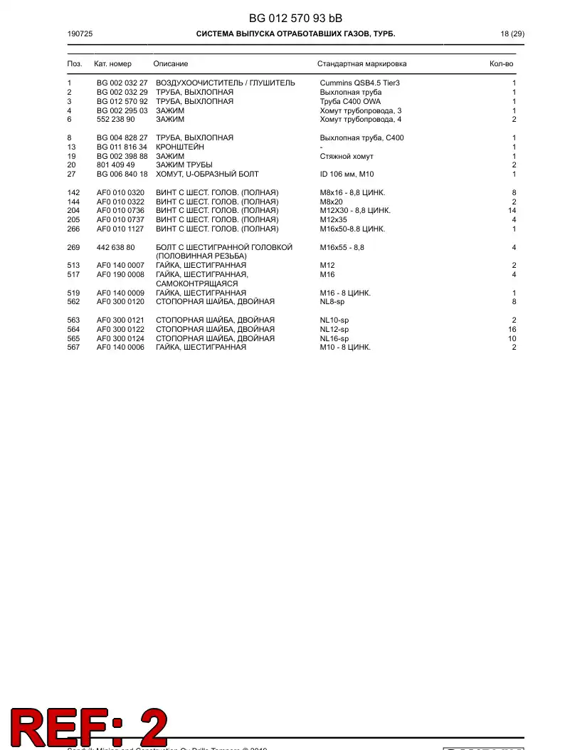 BG00203229a BG 002 032 29a Pipe, Exhaust - Sandvik Technical Drawing