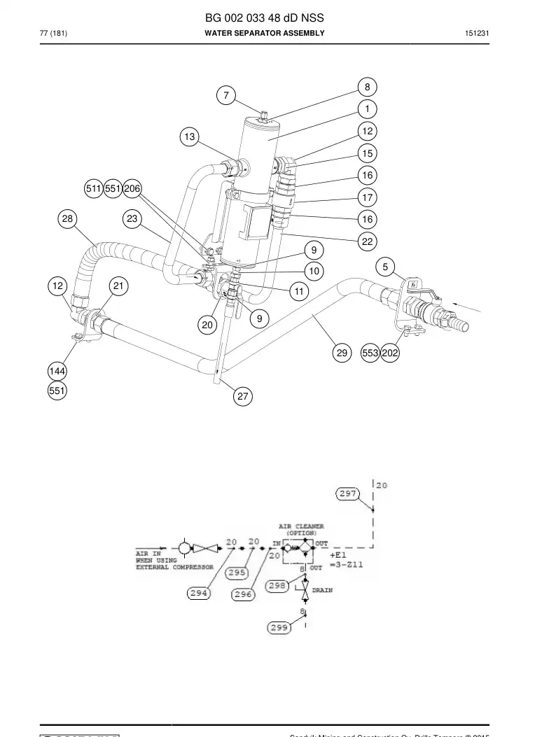 BG00203348d BG 002 033 48d Water Separator Assembly - Sandvik Technical Drawing