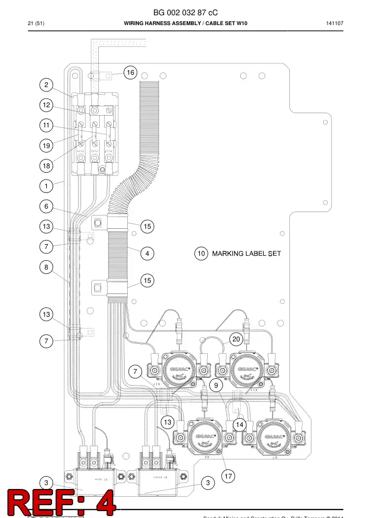 BG00203661a BG 002 036 61a Wiring Harness Assembly - Sandvik Technical Drawing