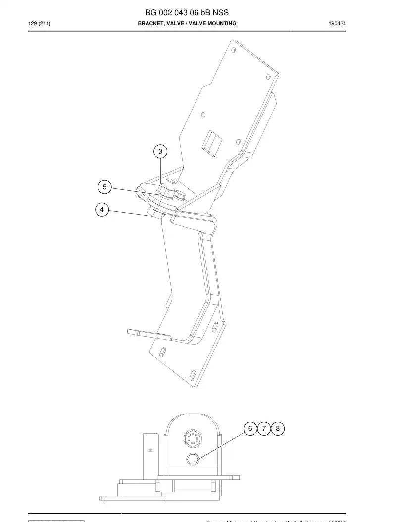 BG00204306b BG 002 043 06b Bracket, Valve - Sandvik Technical Drawing