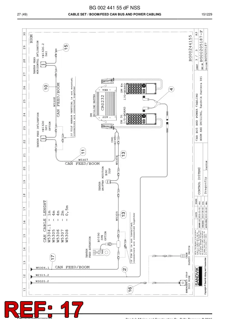 BG00205188b BG 002 051 88b Cable, Prewired Plug - Sandvik Technical Drawing