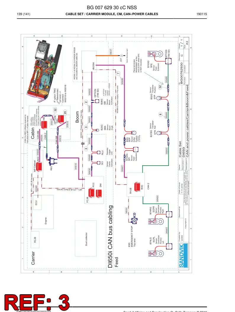BG00205188c BG 002 051 88c Cable, Prewired Plug - Sandvik Technical Drawing