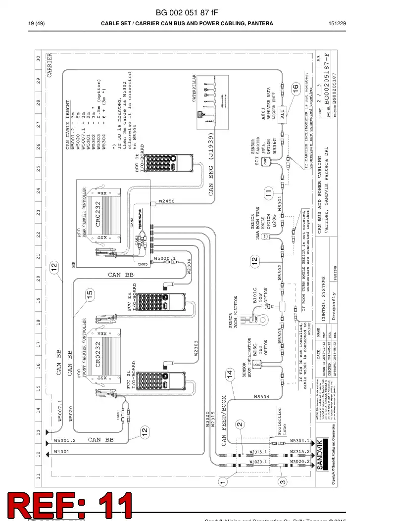 BG00205190b BG 002 051 90b Cable, Prewired Plug - Sandvik Technical Drawing