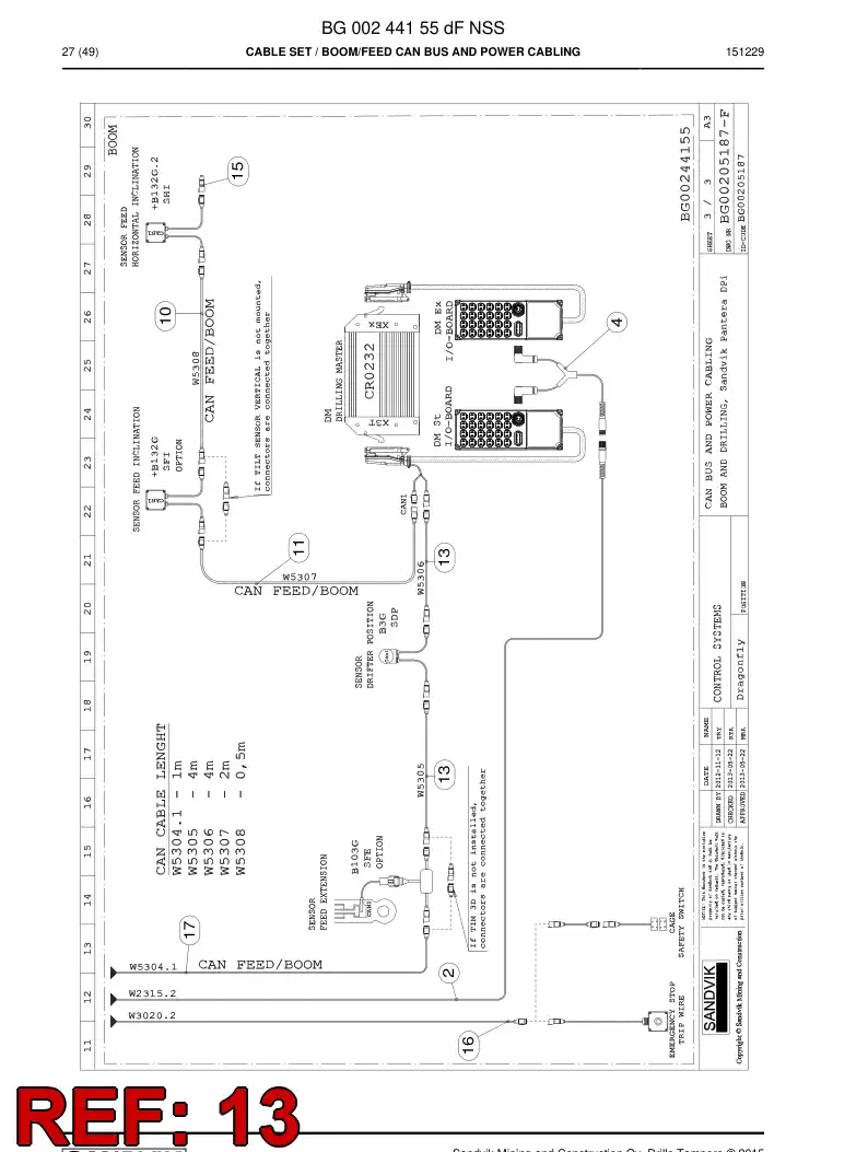 BG00205193b BG 002 051 93b Cable, Prewired Plug - Sandvik Technical Drawing