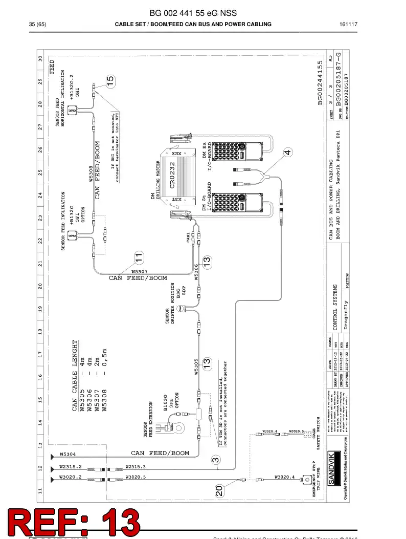 BG00205193c BG 002 051 93c Cable, Prewired Plug - Sandvik Technical Drawing