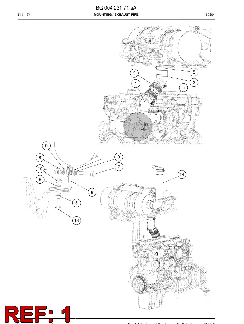 BG00205731a BG 002 057 31a Pipe, Exhaust - Sandvik Technical Drawing