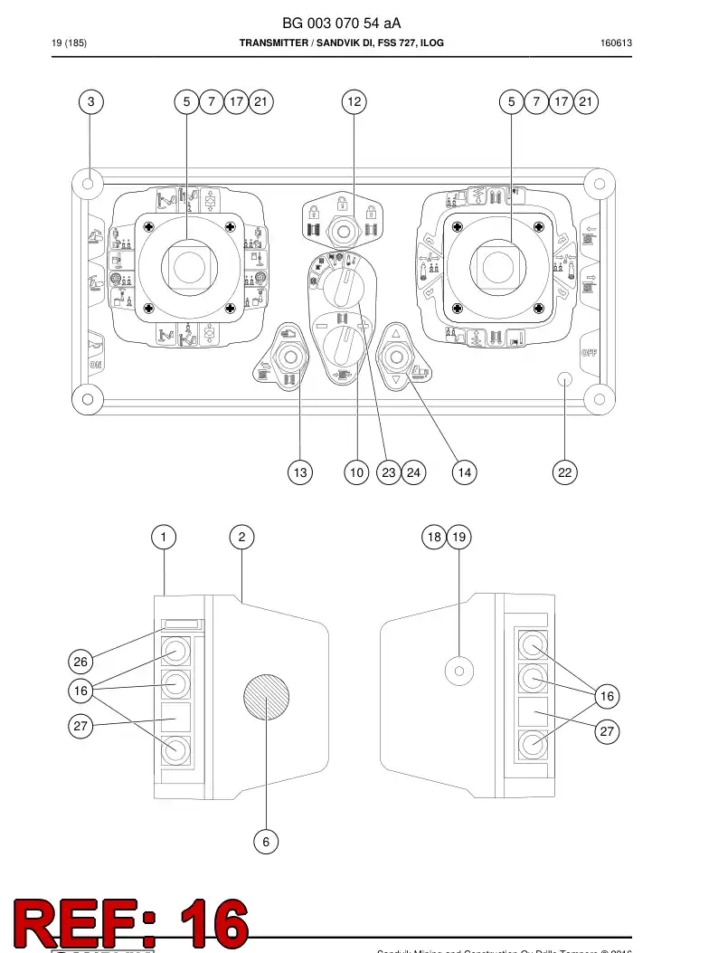BG00205905b BG 002 059 05b Push Button - Sandvik Technical Drawing