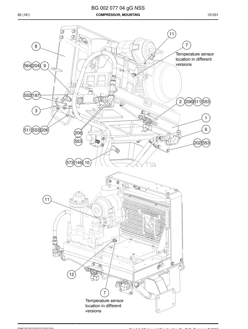 BG00207704g BG 002 077 04g Compressor, Mounting - Sandvik Technical Drawing