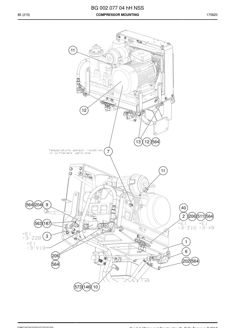 BG00207704h BG 002 077 04h Compressor mounting - Sandvik Technical Drawing