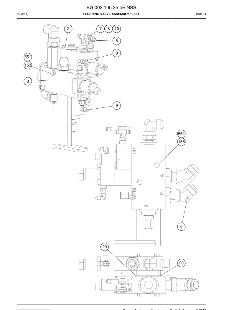 BG00210535e BG 002 105 35e Flushing Valve Assembly - Sandvik Technical Drawing