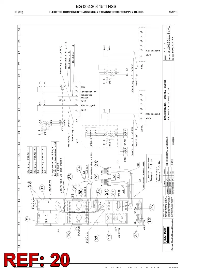 BG00210558b BG 002 105 58b Circuit Breaker, Three-Phase, manual reset - Sandvik Technical Drawing