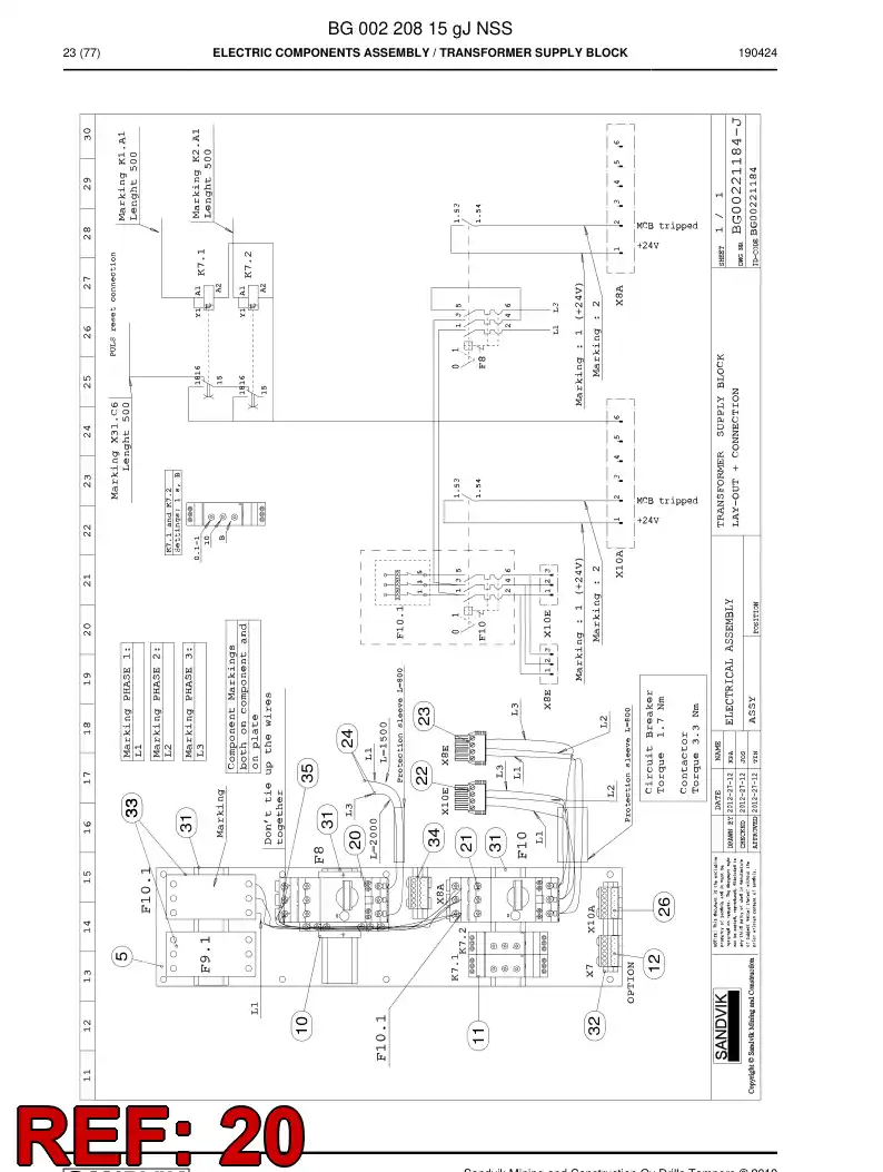 BG00210558c BG 002 105 58c Circuit Breaker, Three-Phase, manual reset - Sandvik Technical Drawing