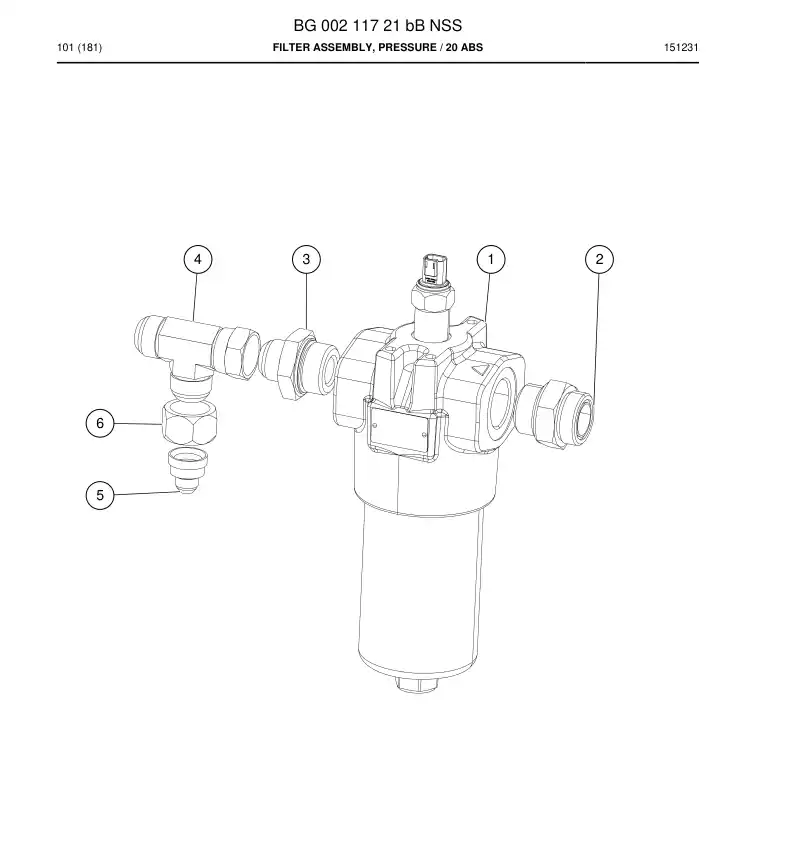 BG00211721b BG 002 117 21b Filter Assembly, Pressure - Sandvik Technical Drawing