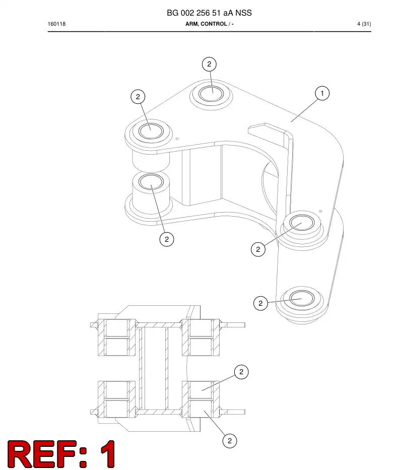 BG00212955b BG 002 129 55b Arm, Control - Sandvik Technical Drawing
