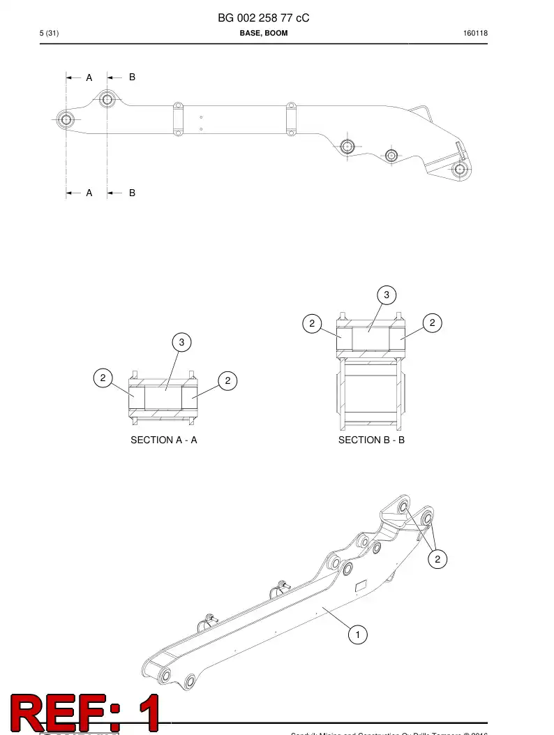 BG00213990a BG 002 139 90a Base, Boom - Sandvik Technical Drawing
