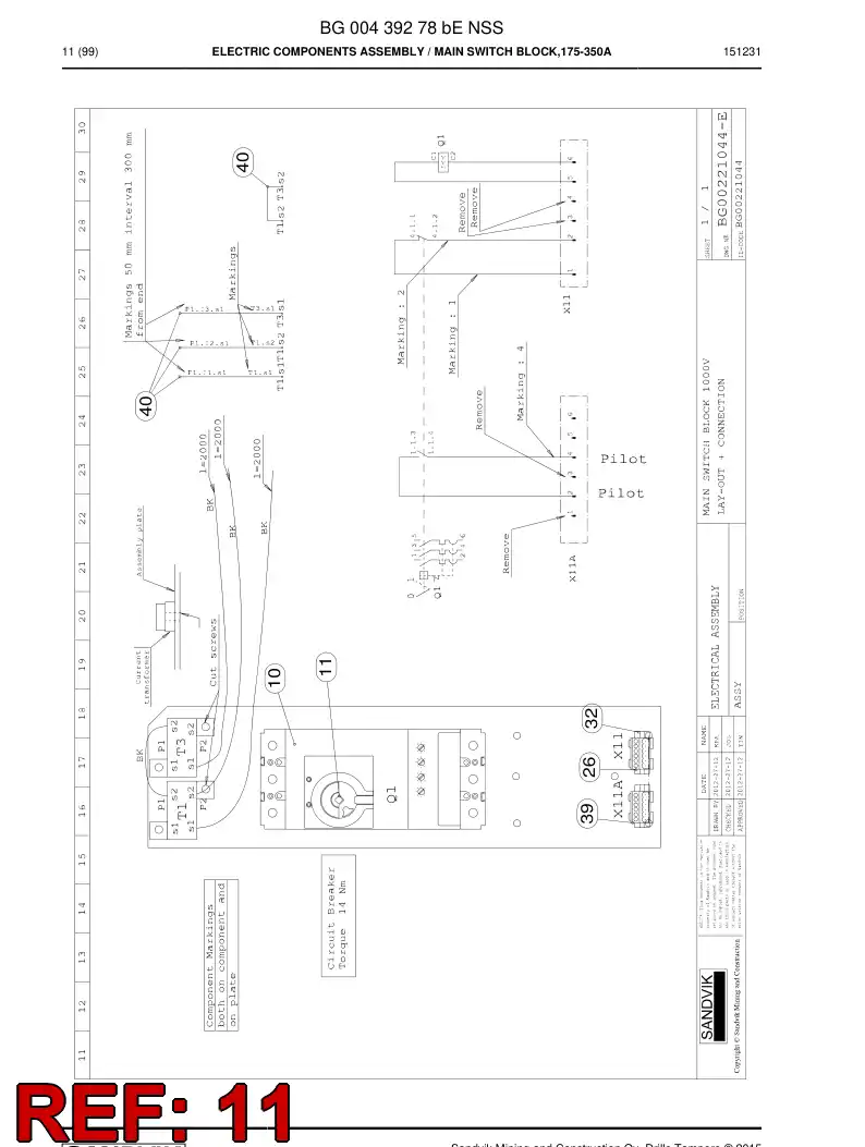 BG00214557a BG 002 145 57a Handle, Switch - Sandvik Technical Drawing