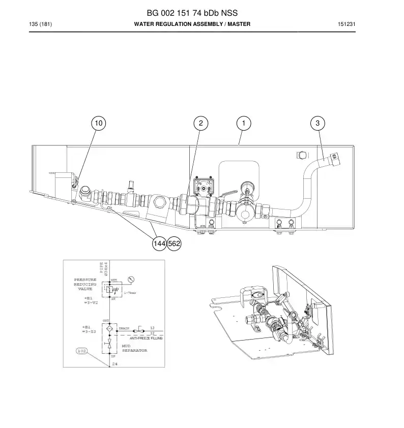 BG00215174b BG 002 151 74b Water Regulation Assembly - Sandvik Technical Drawing