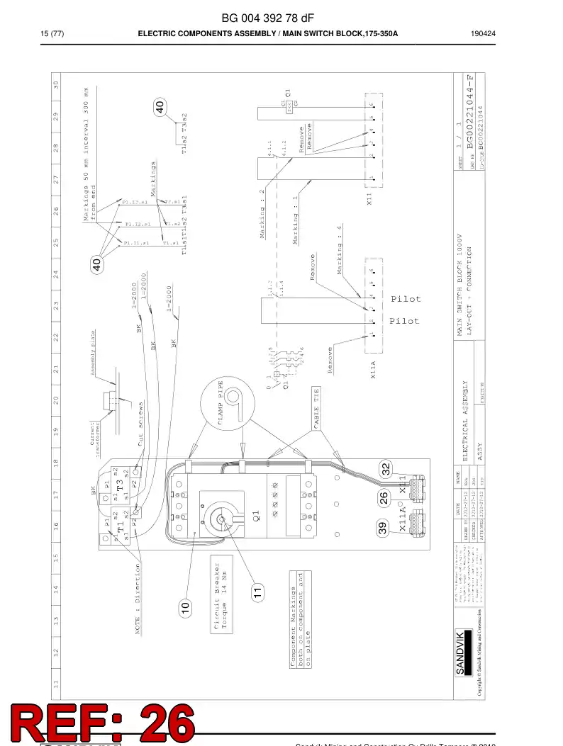 BG00215551a BG 002 155 51a Wiring Harness Assembly - Sandvik Technical Drawing