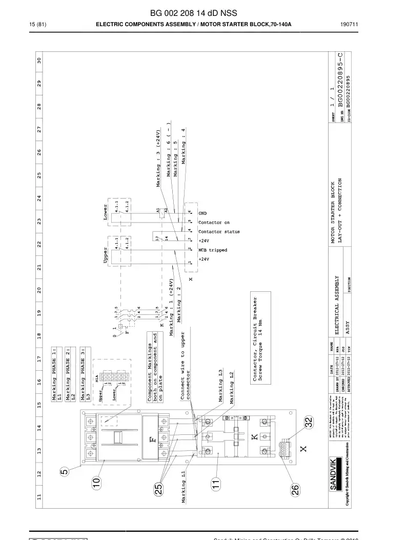 BG00220814d BG 002 208 14d Electric Components Assembly - Sandvik Technical Drawing