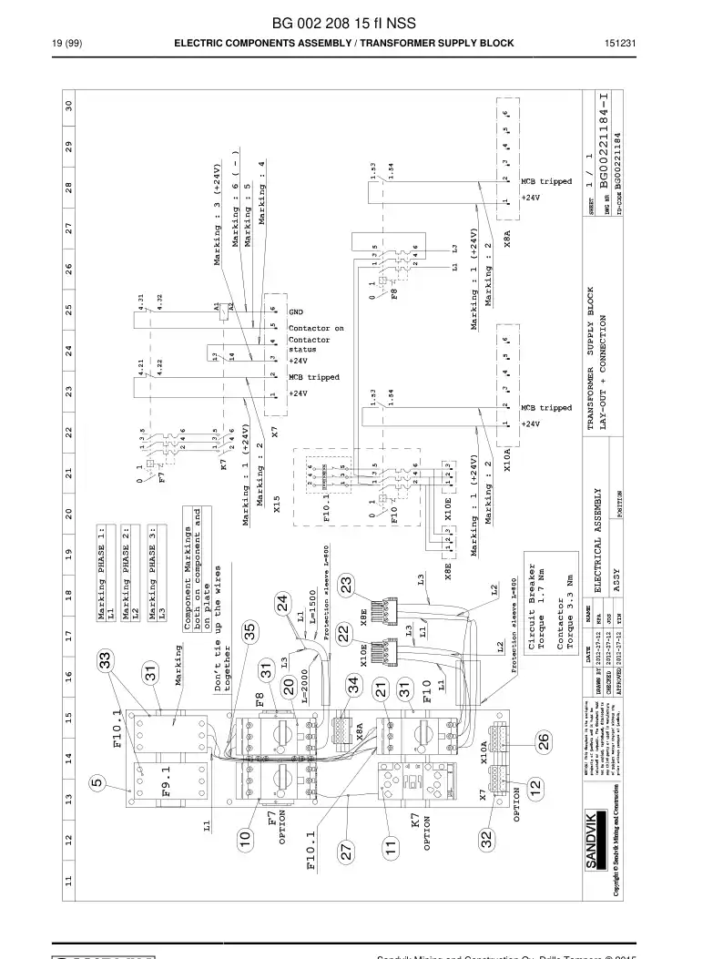 BG00220815f BG 002 208 15f Electric Components Assembly - Sandvik Technical Drawing