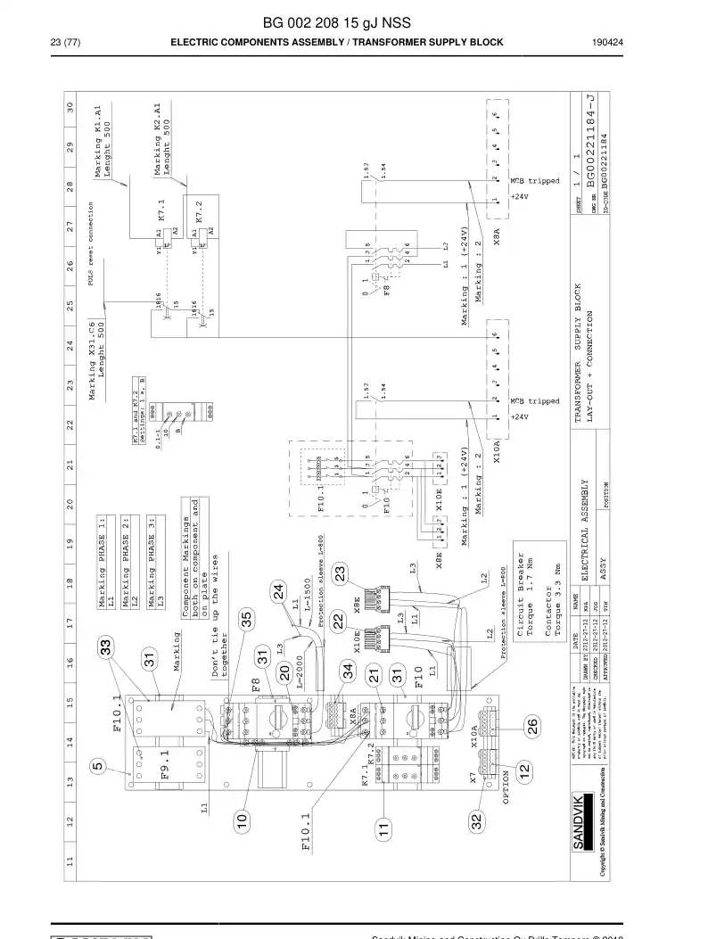 BG00220815g BG 002 208 15g Electric Components Assembly - Sandvik Technical Drawing