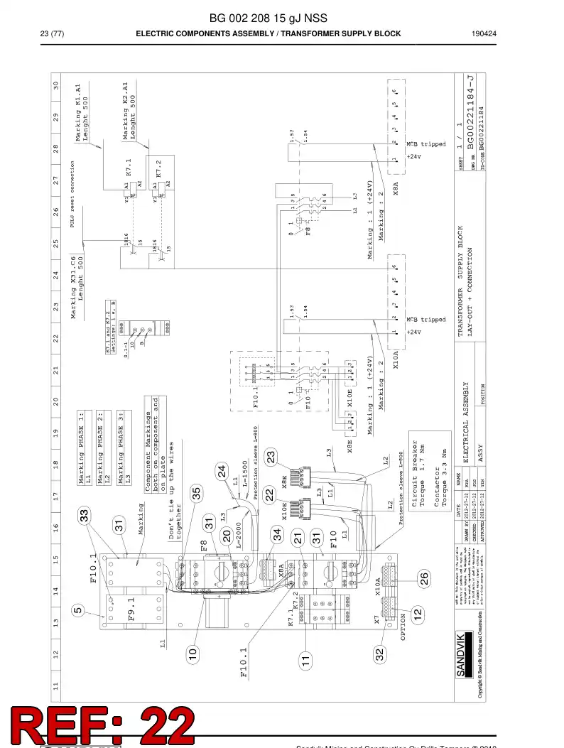 BG00220816a BG 002 208 16a Wiring Harness Assembly - Sandvik Technical Drawing