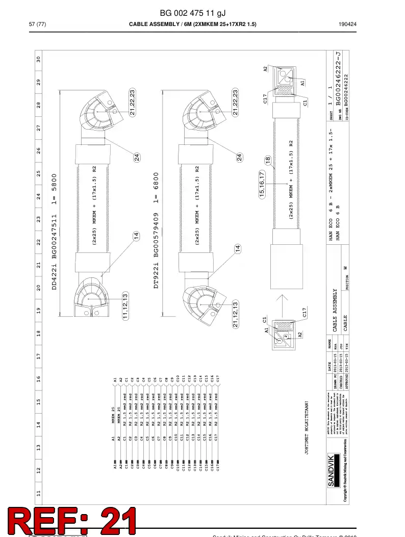 BG00221216a BG 002 212 16a Connector, Plug - Sandvik Technical Drawing