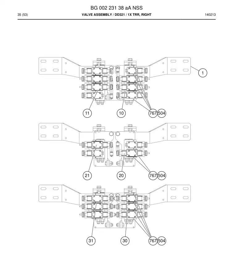 BG00223138a BG 002 231 38a Valve Assembly - Sandvik Technical Drawing