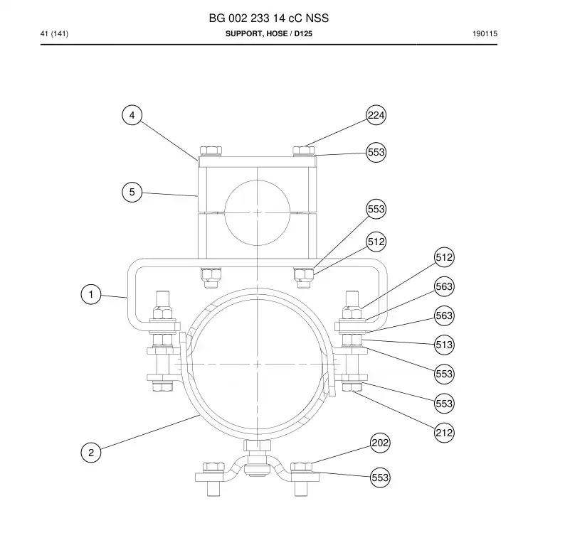 BG00223314c BG 002 233 14c Support, Hose - Sandvik Technical Drawing