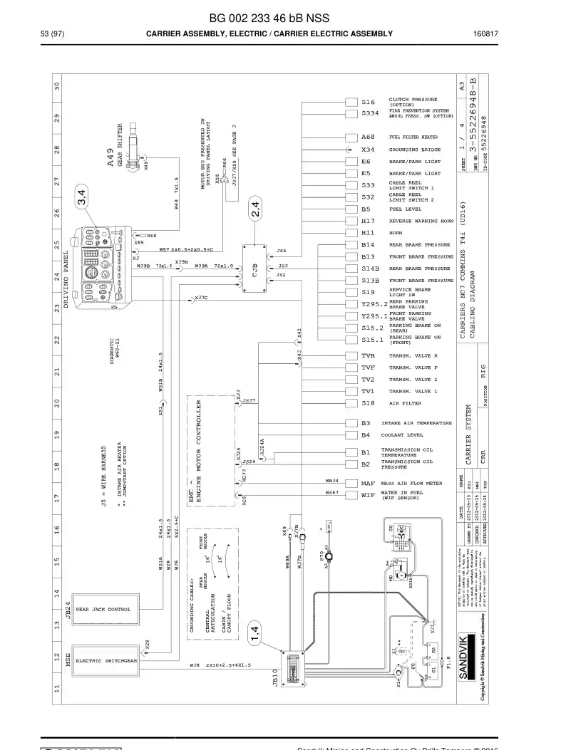 BG00223346b BG 002 233 46b Carrier Assembly, Electric - Sandvik Technical Drawing