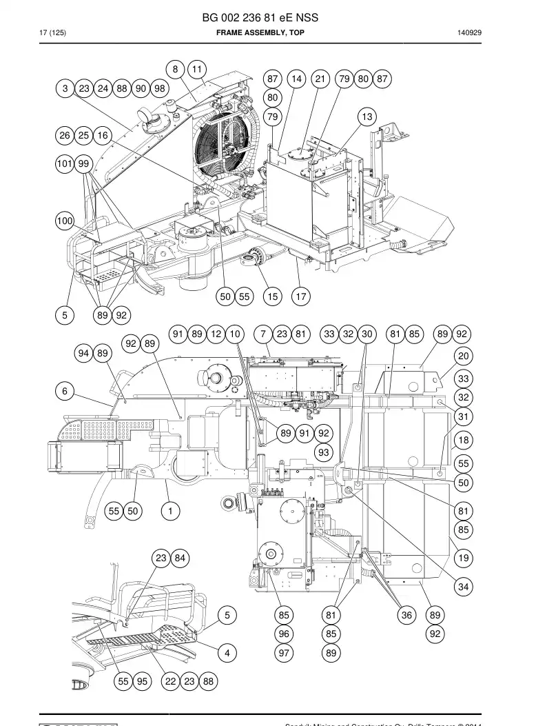 BG00223681e BG 002 236 81e Frame Assembly, Top - Sandvik Technical Drawing