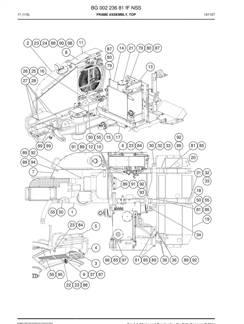 BG00223681f BG 002 236 81f Frame Assembly, Top - Sandvik Technical Drawing