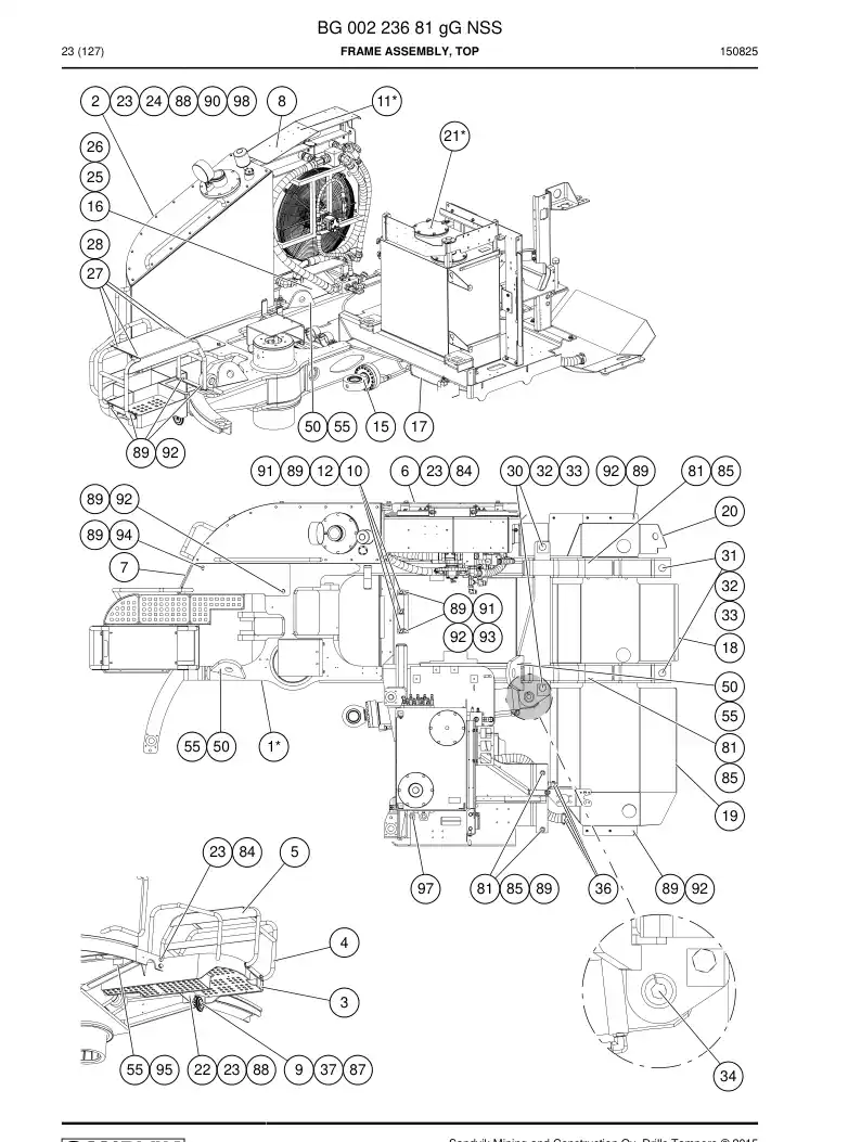 BG00223681g BG 002 236 81g Frame Assembly, Top - Sandvik Technical Drawing