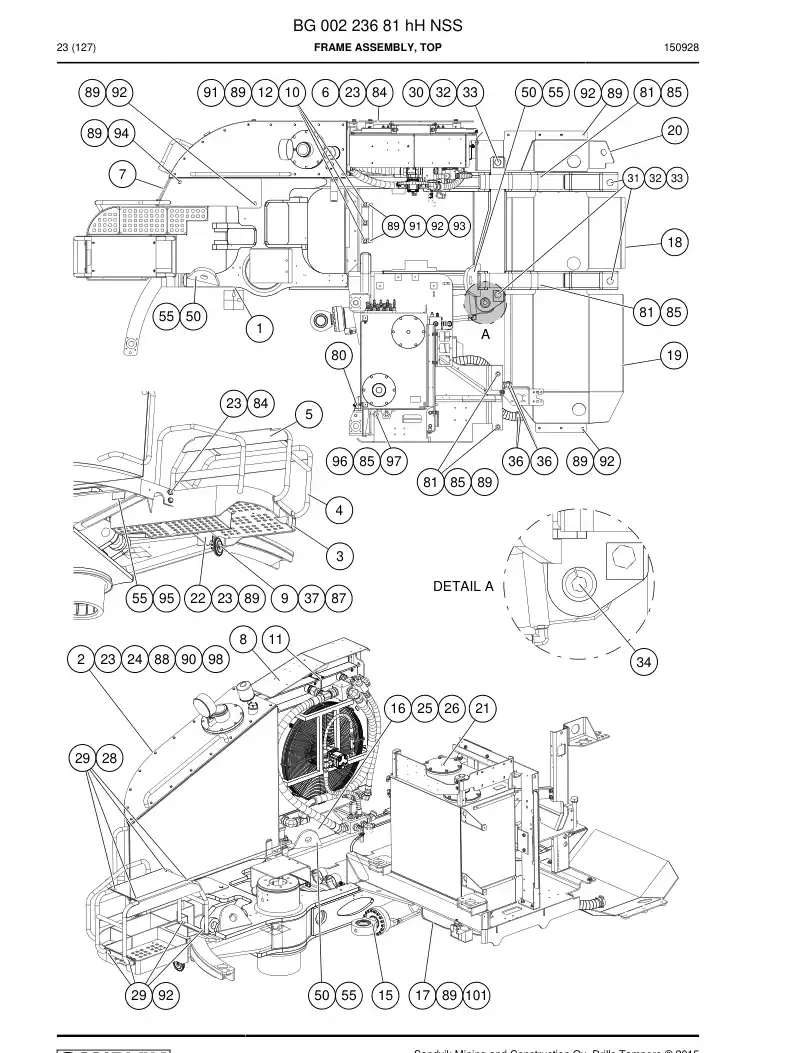 BG00223681h BG 002 236 81h Frame Assembly, Top - Sandvik Technical Drawing