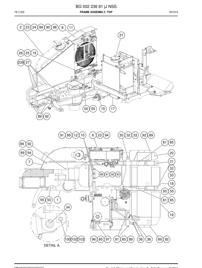BG00223681j BG 002 236 81j Frame Assembly, Top - Sandvik Technical Drawing