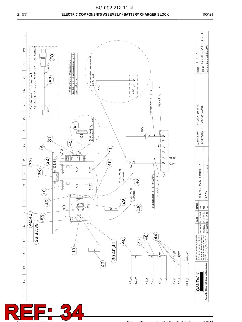 BG00223706a BG 002 237 06a Wiring Harness Assembly - Sandvik Technical Drawing