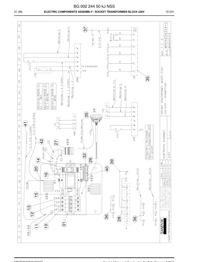 BG00224450k BG 002 244 50k Electric Components Assembly - Sandvik Technical Drawing