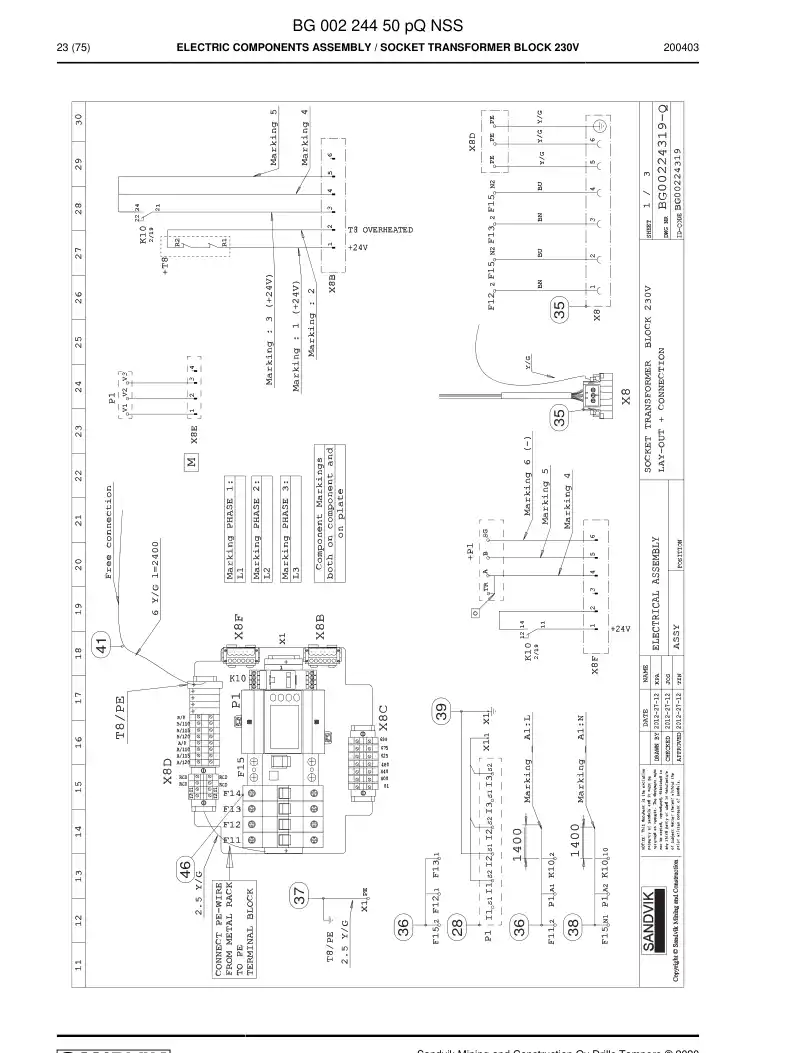 BG00224450p BG 002 244 50p Electric Components Assembly - Sandvik Technical Drawing
