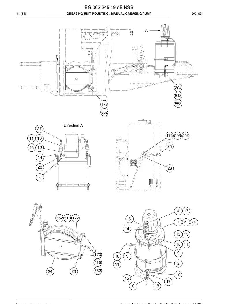 BG00224549e BG 002 245 49e Greasing Unit mounting - Sandvik Technical Drawing