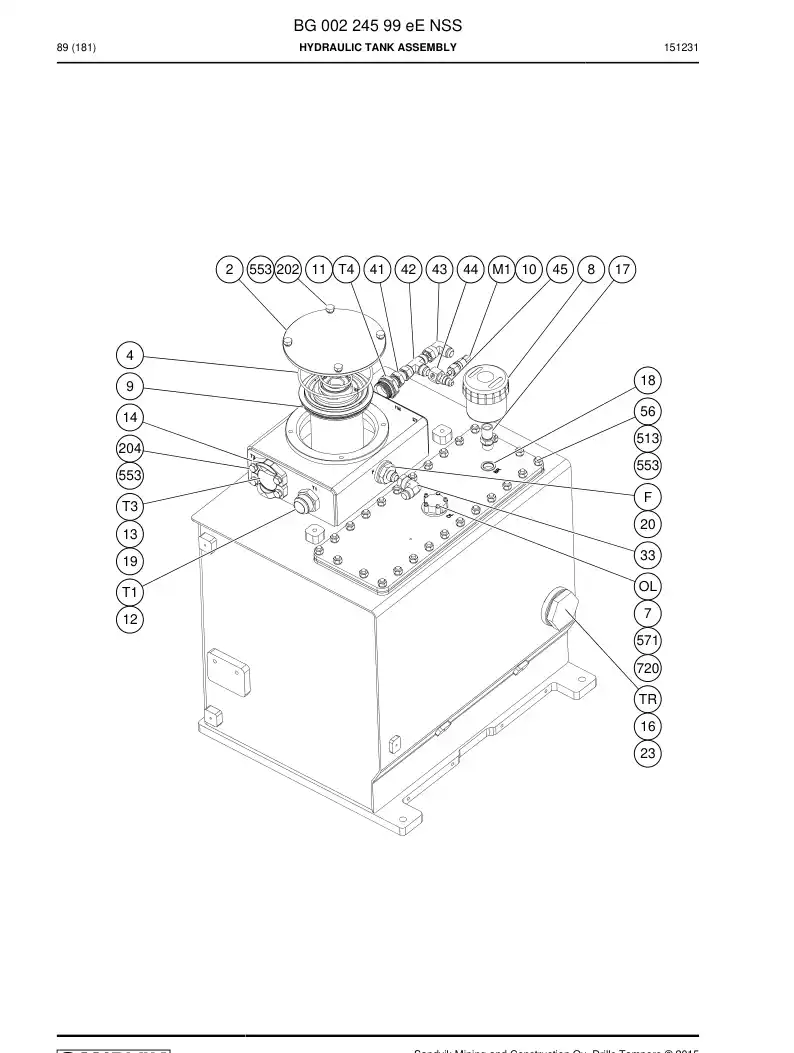 BG00224599e BG 002 245 99e Hydraulic Tank Assembly - Sandvik Technical Drawing