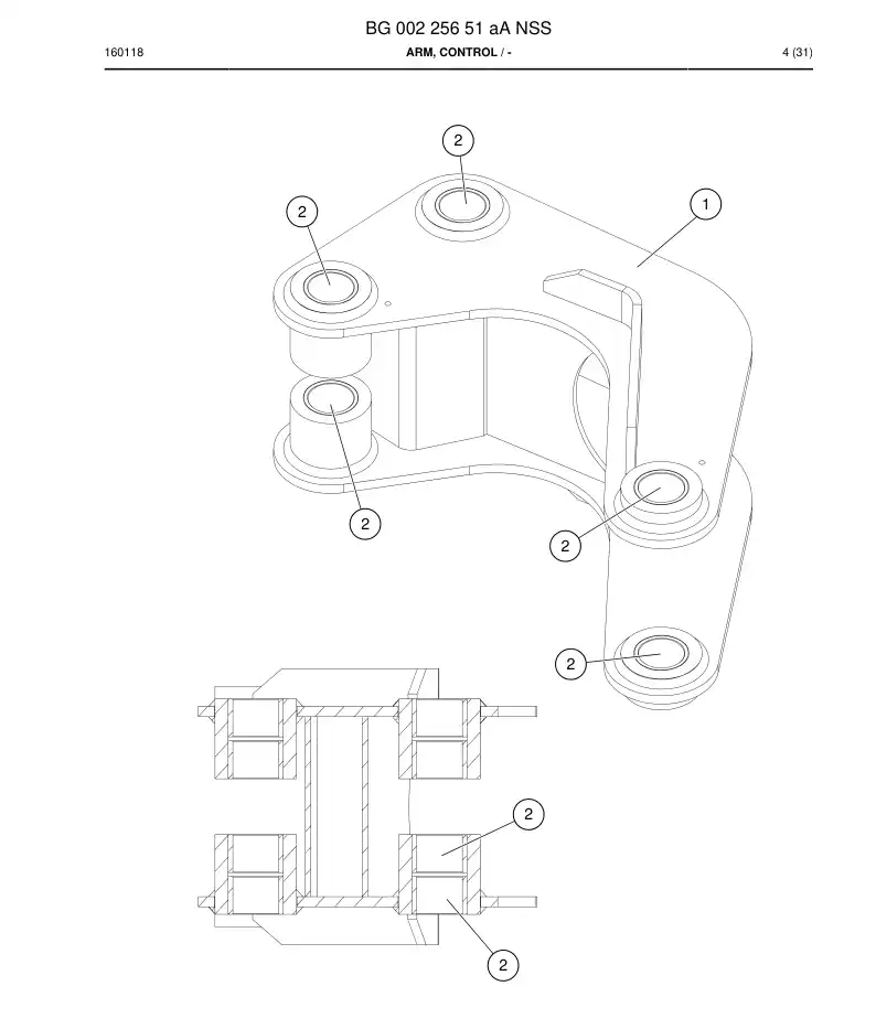 BG00225651a BG 002 256 51a Arm, Control - Sandvik Technical Drawing