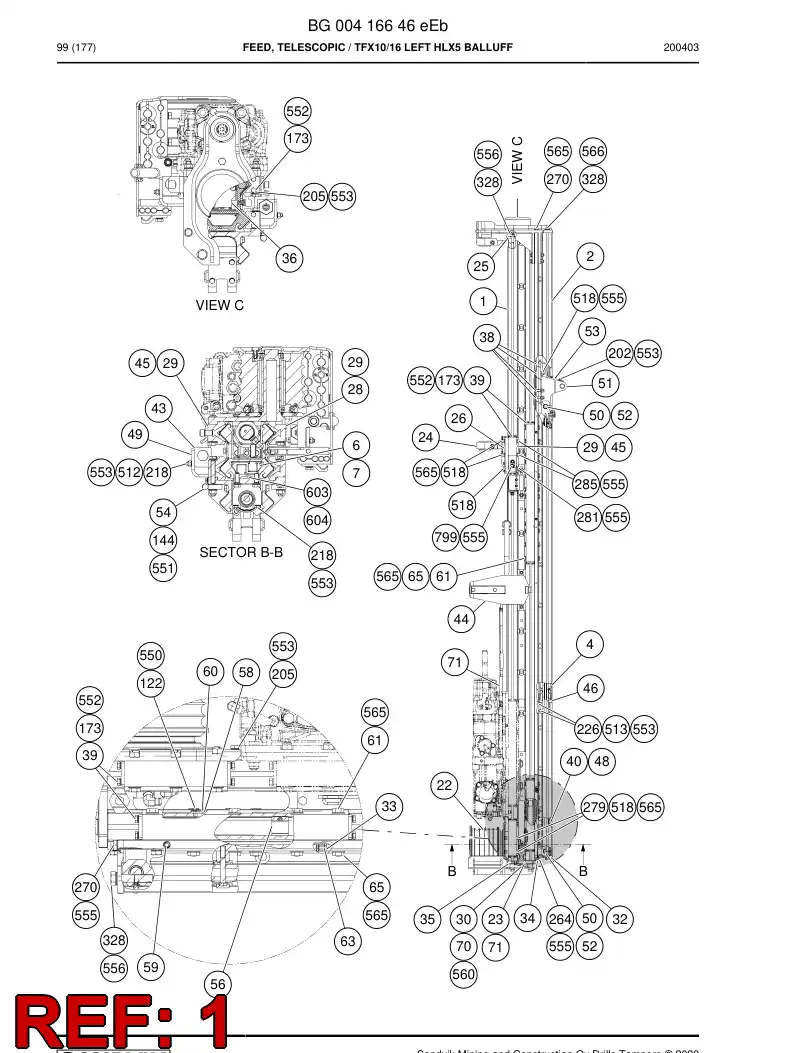BG00225978a BG 002 259 78a Feed Beam Assembly - Sandvik Technical Drawing
