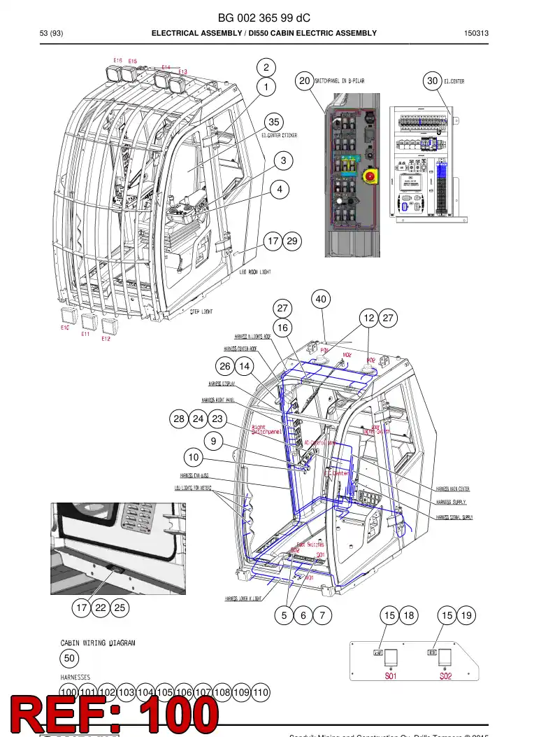 BG00227194a BG 002 271 94a Wiring Harness Assembly - Sandvik Technical Drawing