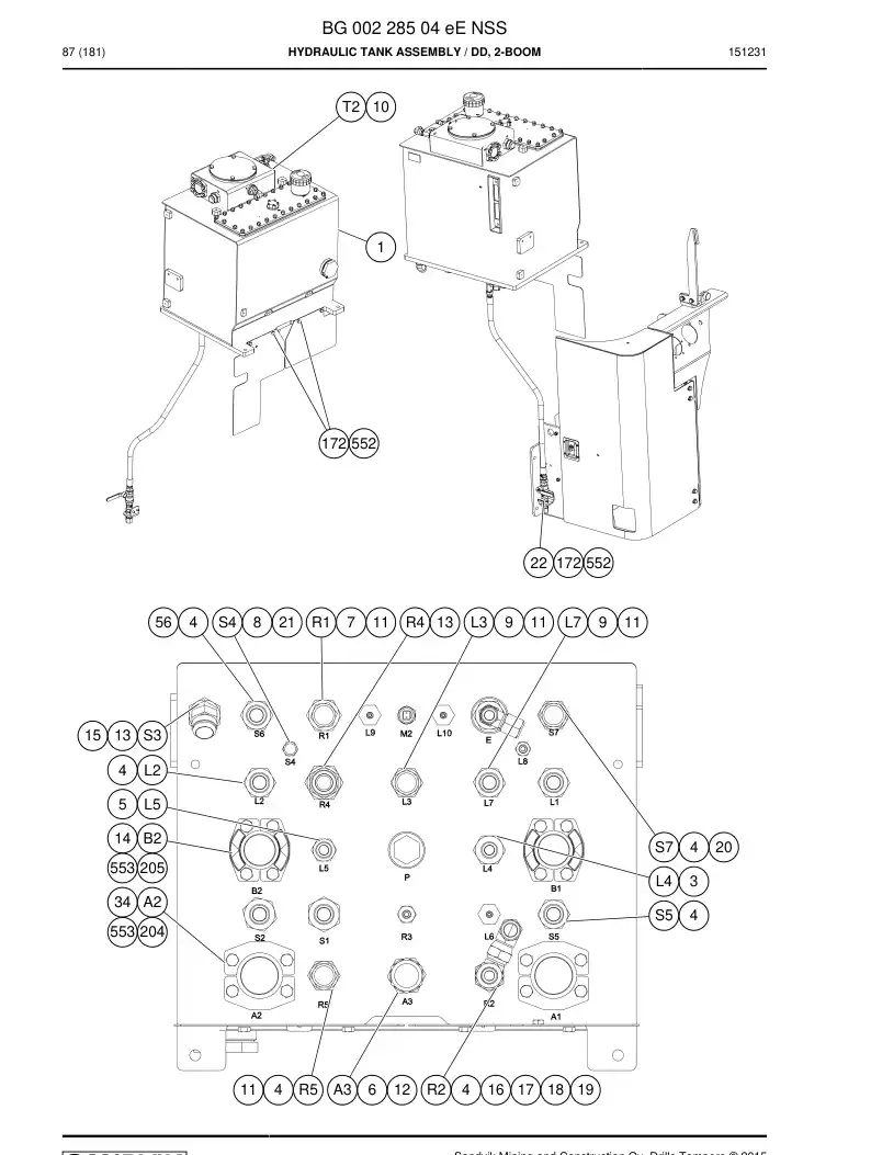 BG00228504e BG 002 285 04e Hydraulic Tank Assembly - Sandvik Technical Drawing